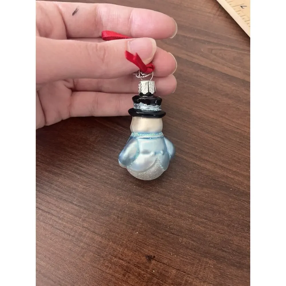 Old World Christmas Mini Glass Blown Ornament, Snowman In Tux Blue